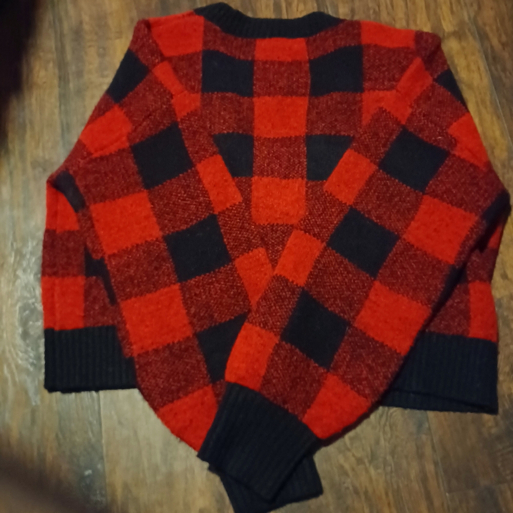 NWOT Ladies Size M It’s Our Time Red Plaid Open Front Cardigan - Picture 3 of 4